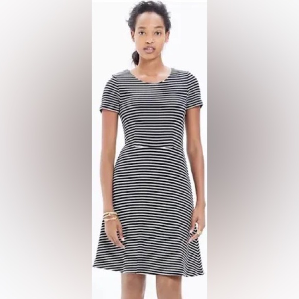 Madewell afternoon black and white striped short sleeved dress